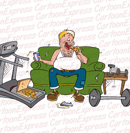 couch potato eating pizza drinking beer